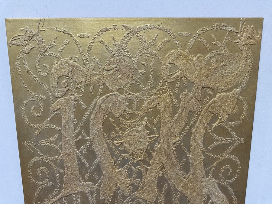 Gerrit Greve (1948-2024, Cardiff by the Sea, CA) Original Acrylic Sand Painting On Canvas Titled 'Golden Son' 2001 Signed Verso 30' X 30' Estimate $900 - $1,125 [Photo 5]