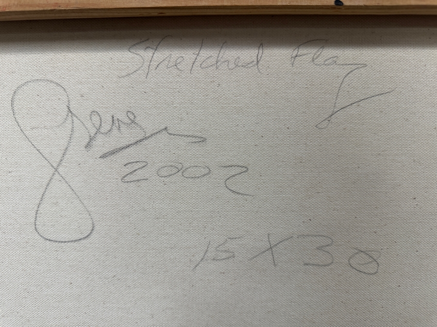 Gerrit Greve (1948-2024, Cardiff by the Sea, CA) Original Acrylic Painting On Canvas Titled 'Stretched Flag' 2002 Signed Verso 30' X 15' Estimate $450 - $563 [Photo 7]