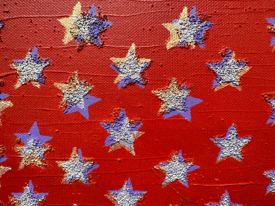 Gerrit Greve (1948-2024, Cardiff by the Sea, CA) Original Acrylic Painting On Canvas Titled 'Stretched Flag' 2002 Signed Verso 30' X 15' Estimate $450 - $563 [Photo 4]