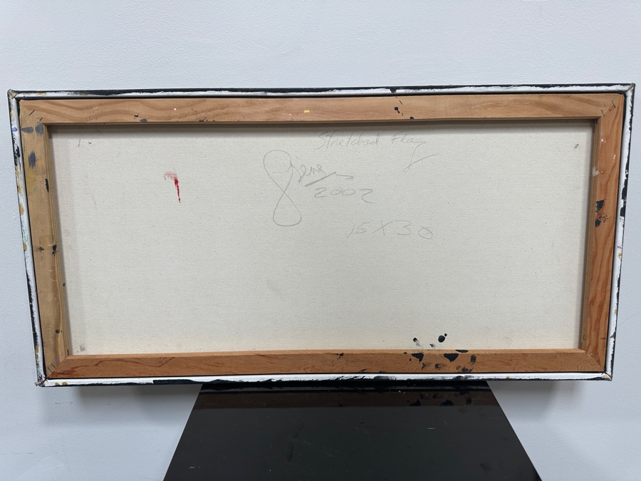 Gerrit Greve (1948-2024, Cardiff by the Sea, CA) Original Acrylic Painting On Canvas Titled 'Stretched Flag' 2002 Signed Verso 30' X 15' Estimate $450 - $563 [Photo 6]