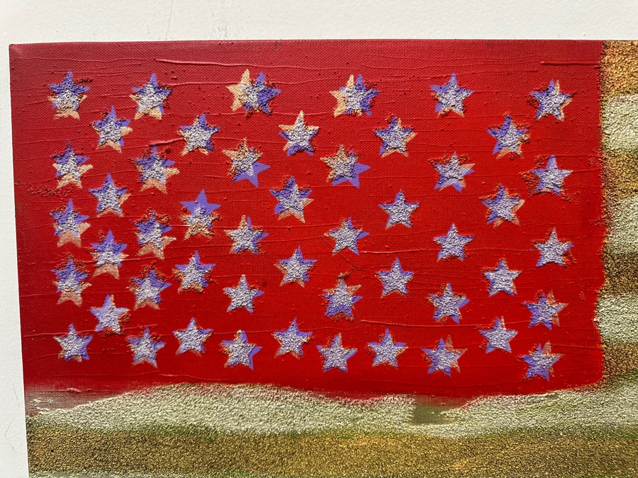 Gerrit Greve (1948-2024, Cardiff by the Sea, CA) Original Acrylic Painting On Canvas Titled 'Stretched Flag' 2002 Signed Verso 30' X 15' Estimate $450 - $563 [Photo 3]