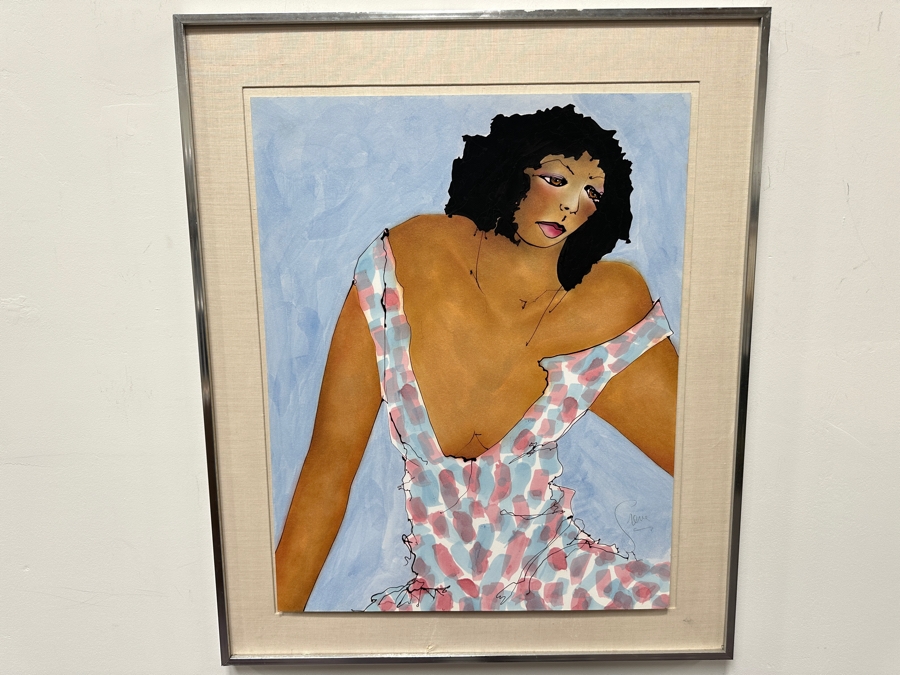 Gerrit Greve (1948-2024, Cardiff by the Sea, CA) Original Mixed Media Painting On Paper Titled 'Jamaica' 1978 Signed Lower Right 26' X 33' Framed 34.5' X 41.5' (Missing Glass) Estimate $858 - $1,073 [Photo 2]