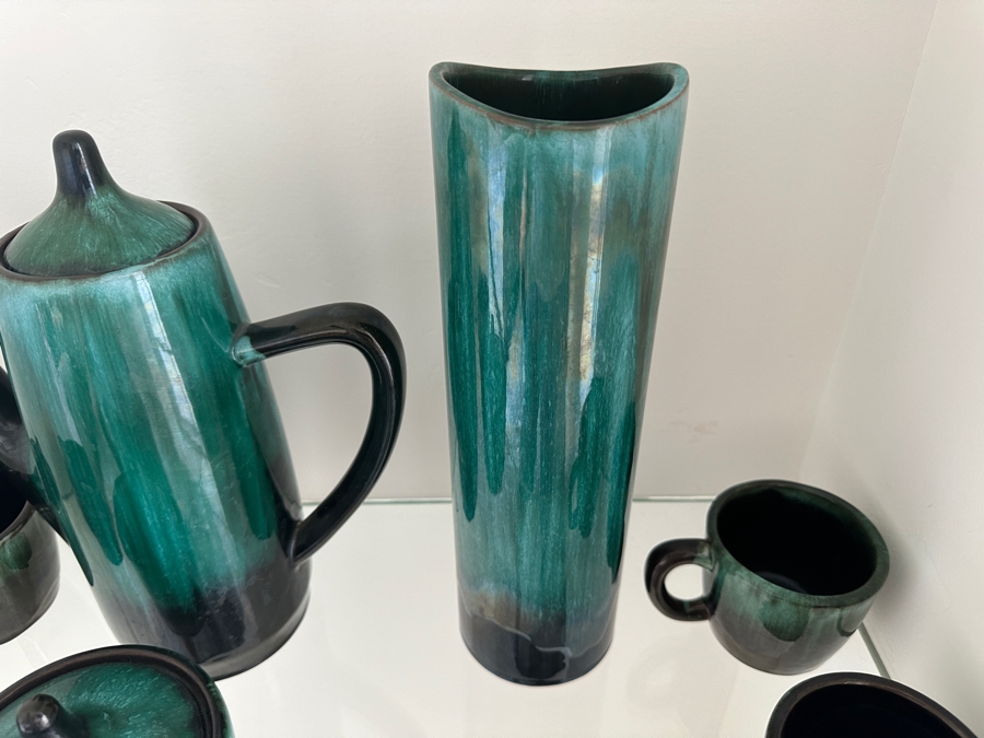 Just Added - Blue Mountain Pottery Glazed Pottery Coffee Set With Vase Three Trees Mark Made In Canada [Photo 7]