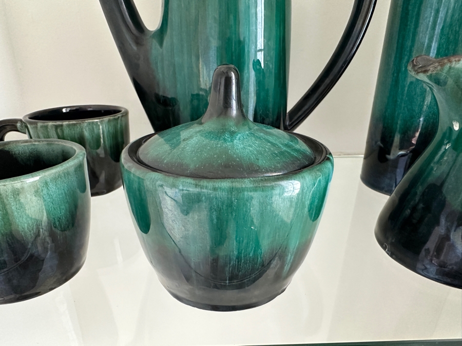 Just Added - Blue Mountain Pottery Glazed Pottery Coffee Set With Vase Three Trees Mark Made In Canada [Photo 3]