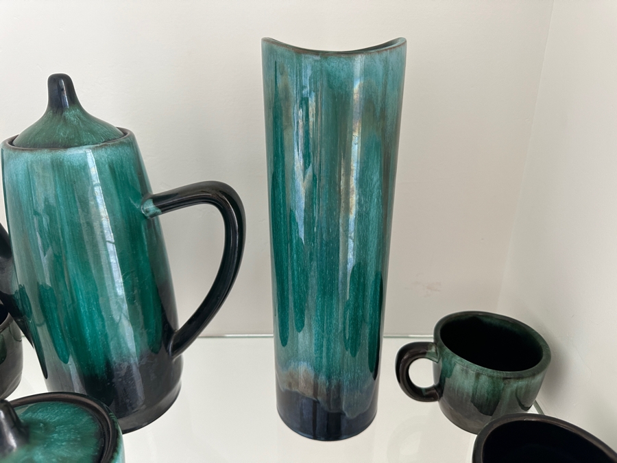 Just Added - Blue Mountain Pottery Glazed Pottery Coffee Set With Vase Three Trees Mark Made In Canada [Photo 6]