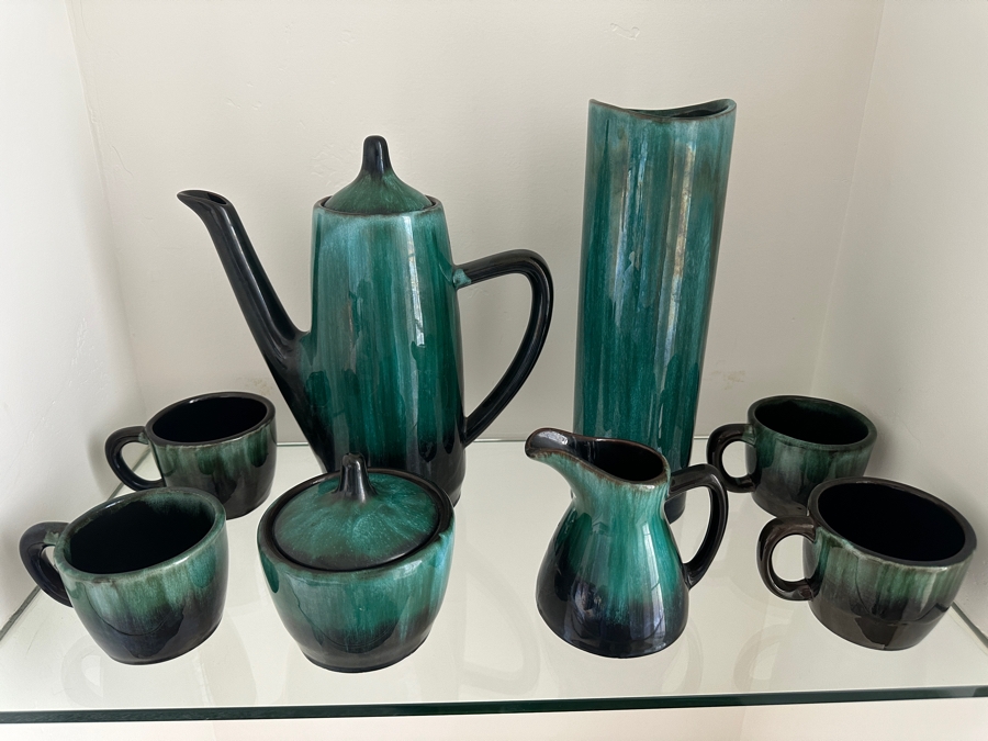 Just Added - Blue Mountain Pottery Glazed Pottery Coffee Set With Vase Three Trees Mark Made In Canada [Photo 2]