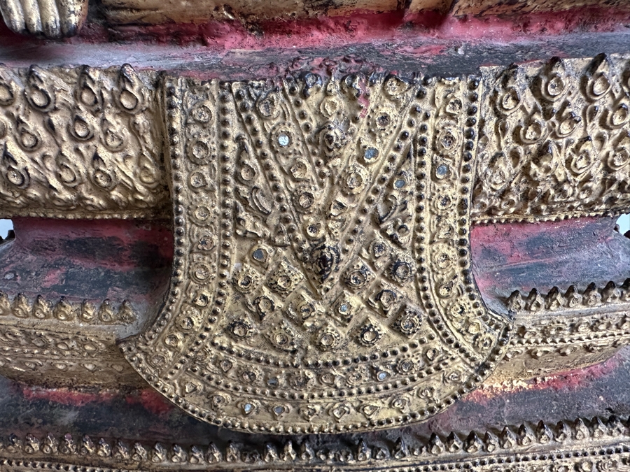 Just Added - Antique Thai Gilt Bronze Seated Meditation Buddha With Wooden Stand 21'H [Photo 7]