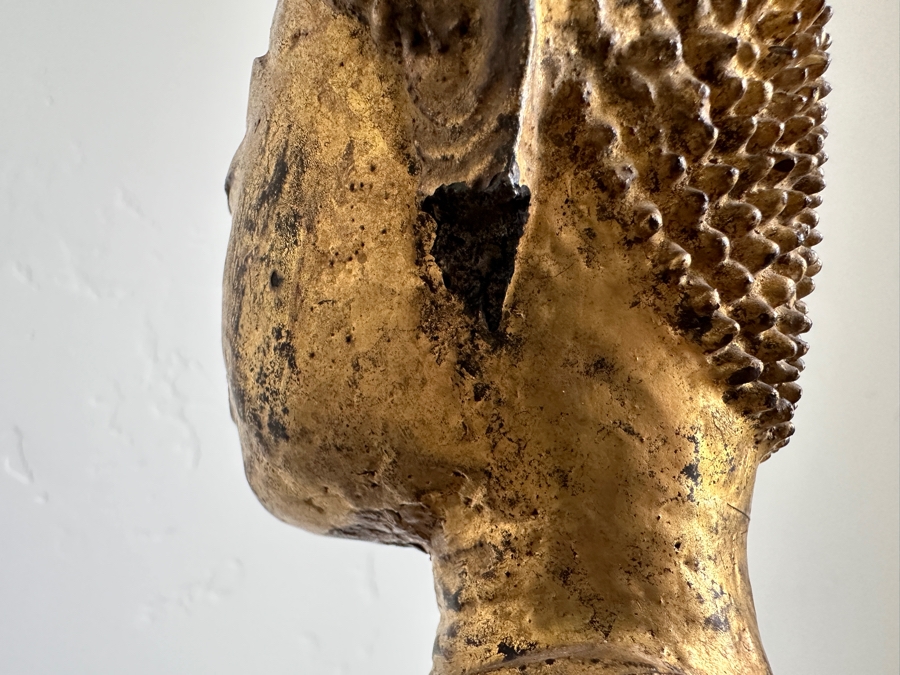 Just Added - Antique Thai Gilt Bronze Seated Meditation Buddha With Wooden Stand 21'H [Photo 13]