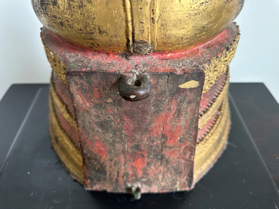 Just Added - Antique Thai Gilt Bronze Seated Meditation Buddha With Wooden Stand 21'H [Photo 10]