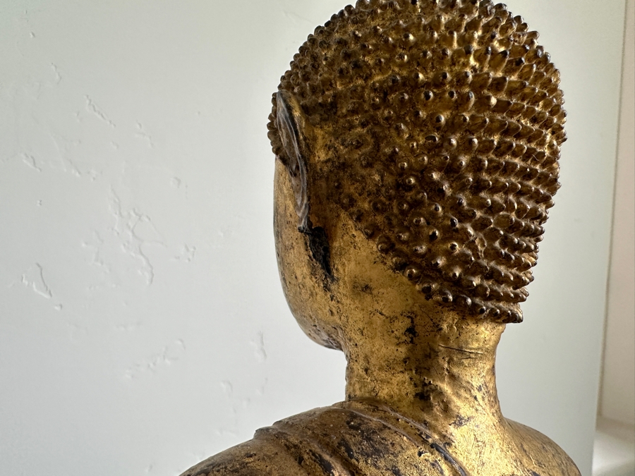 Just Added - Antique Thai Gilt Bronze Seated Meditation Buddha With Wooden Stand 21'H [Photo 12]