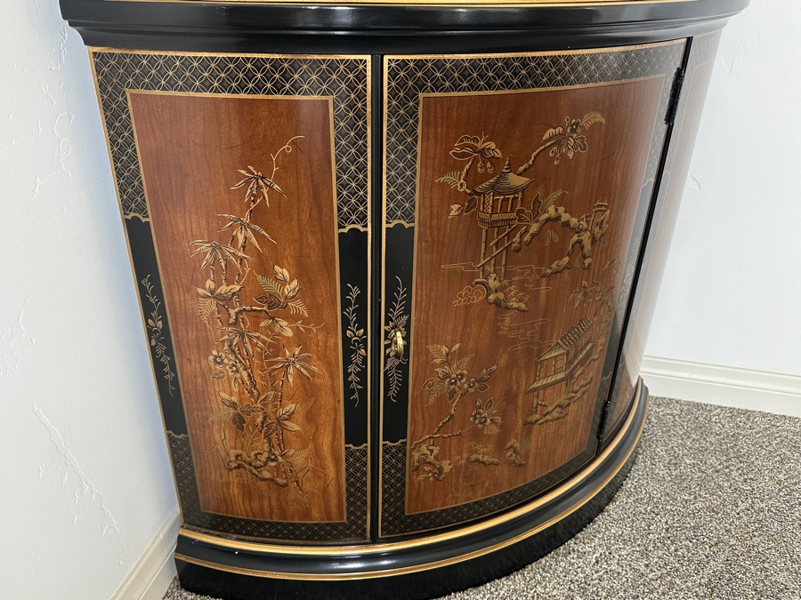 Just Added - Vintage Drexel 'Et Cetera' Chinoiserie Decorated Corner Display Curio Cabinet With Overhead Lighting 36W X 78H [Photo 5]