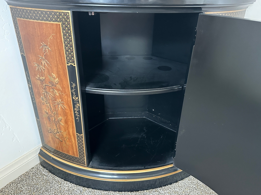 Just Added - Vintage Drexel 'Et Cetera' Chinoiserie Decorated Corner Display Curio Cabinet With Overhead Lighting 36W X 78H [Photo 6]