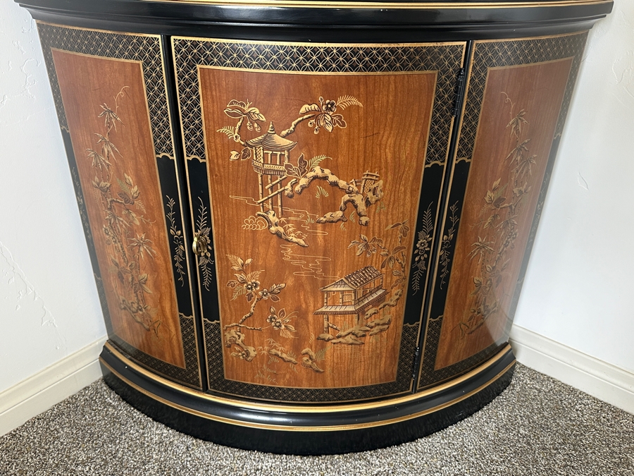 Just Added - Vintage Drexel 'Et Cetera' Chinoiserie Decorated Corner Display Curio Cabinet With Overhead Lighting 36W X 78H [Photo 3]
