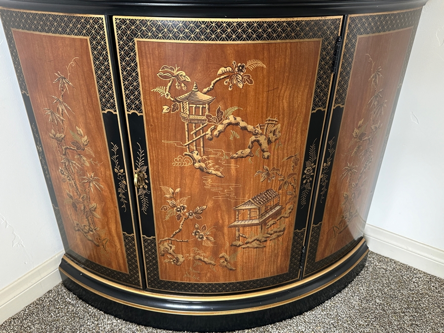 Just Added - Vintage Drexel 'Et Cetera' Chinoiserie Decorated Corner Display Curio Cabinet With Overhead Lighting 36W X 78H [Photo 4]