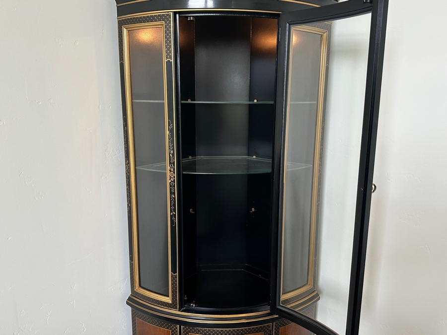 Just Added - Vintage Drexel 'Et Cetera' Chinoiserie Decorated Corner Display Curio Cabinet With Overhead Lighting 36W X 78H [Photo 7]