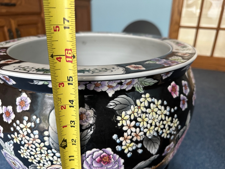 Just Added - Large Chinese Porcelain Fish Bowl Planter With Wooden Stand 16.5W X 15H [Photo 13]