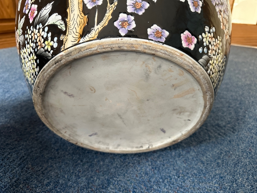 Just Added - Large Chinese Porcelain Fish Bowl Planter With Wooden Stand 16.5W X 15H [Photo 9]