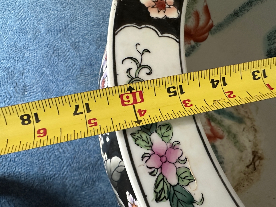 Just Added - Large Chinese Porcelain Fish Bowl Planter With Wooden Stand 16.5W X 15H [Photo 12]