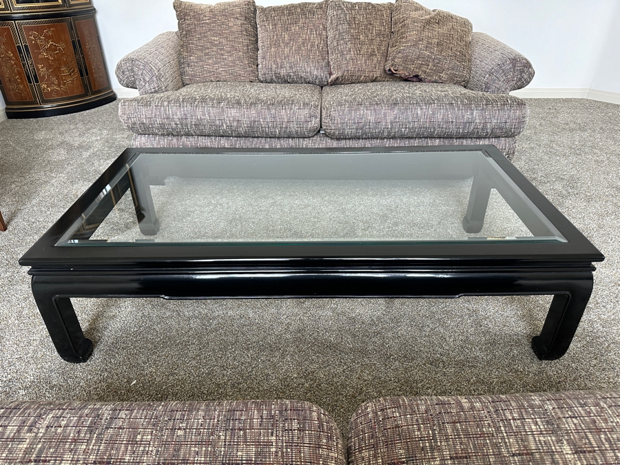 Just Added - Vintage Chinoiserie Wooden Lacquer Glass Top Coffee Table 32 X 59 X 16H [Photo 2]