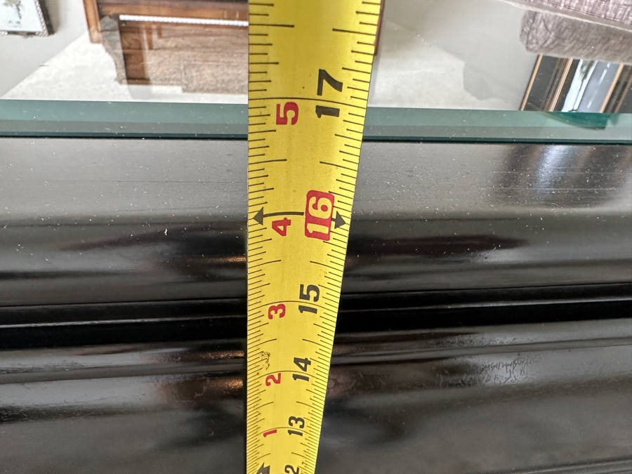 Just Added - Vintage Chinoiserie Wooden Lacquer Glass Top Coffee Table 32 X 59 X 16H [Photo 7]