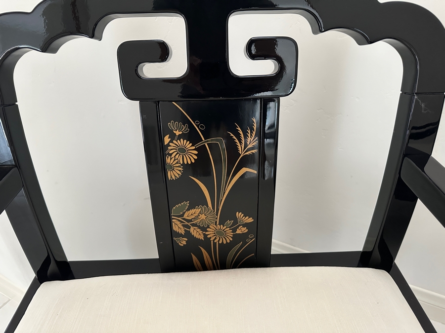 Just Added - Vintage Pair Of Chinoiserie Wooden Lacquer Armchairs By Schnadig Furniture Corporation 28W X 25D X 33H [Photo 3]