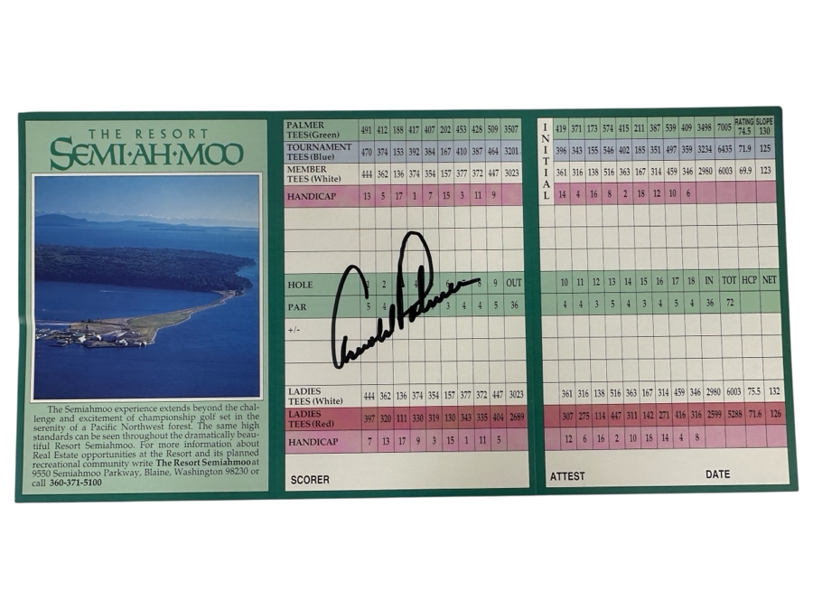 Just Added - Arnold Palmer Autographed Golf Score Card From The Resort Semiahmoo Golf Course In Blaine, WA 12' X 6'