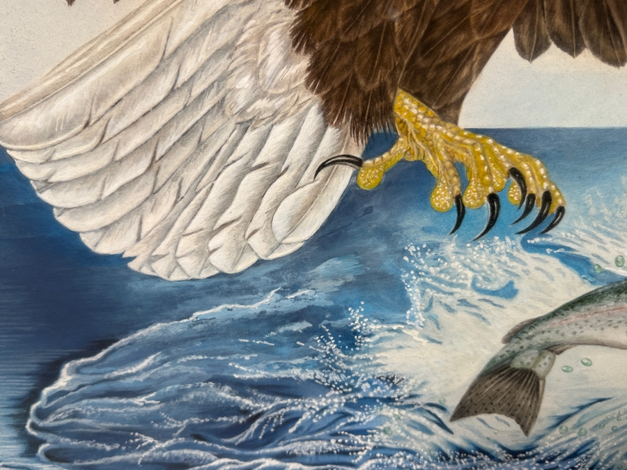 Just Added - J. P. Capella Original Watercolor Painting Of A Bald Eagle & Rainbow Trout Signed Lower Right Capella 33.5 X 27.5 Framed 41 X 35.5 [Photo 9]