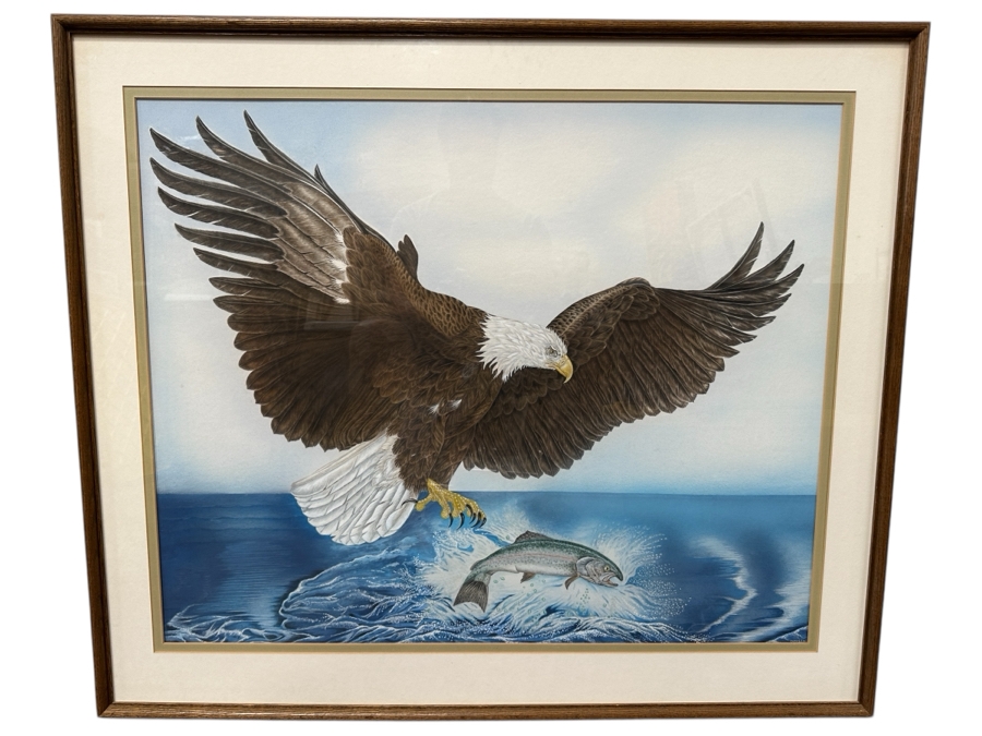 Just Added - J. P. Capella Original Watercolor Painting Of A Bald Eagle & Rainbow Trout Signed Lower Right Capella 33.5 X 27.5 Framed 41 X 35.5 [Photo 2]