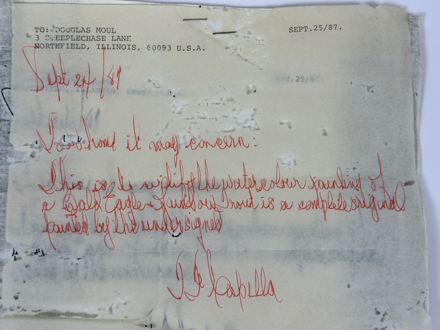 Just Added - J. P. Capella Original Watercolor Painting Of A Bald Eagle & Rainbow Trout Signed Lower Right Capella 33.5 X 27.5 Framed 41 X 35.5 [Photo 13]