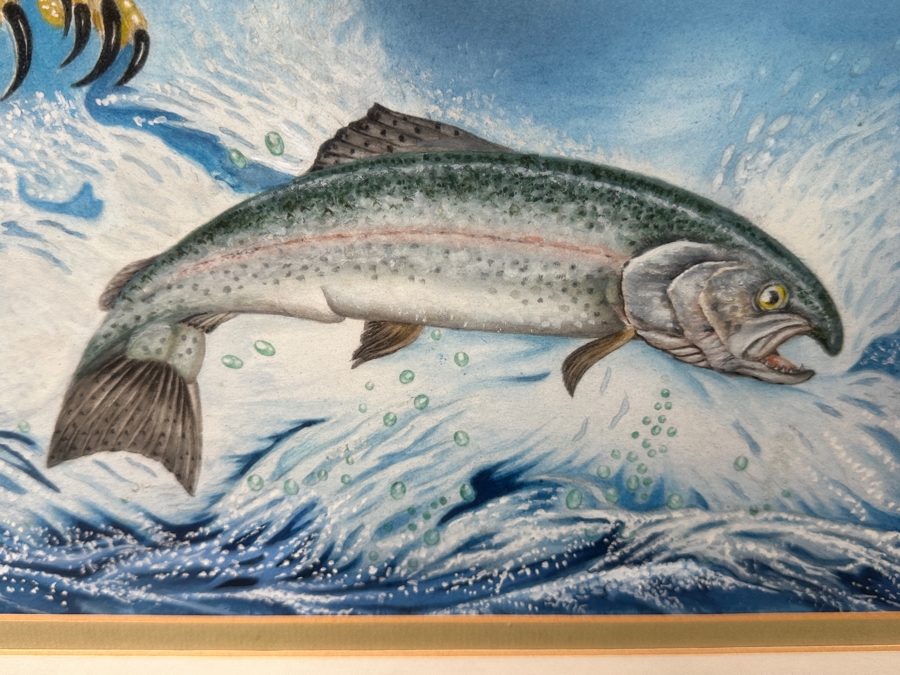Just Added - J. P. Capella Original Watercolor Painting Of A Bald Eagle & Rainbow Trout Signed Lower Right Capella 33.5 X 27.5 Framed 41 X 35.5 [Photo 6]