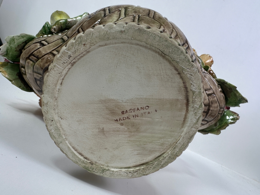 Just Added - Vintage Bassano Floral Ceramic Basket Made In Italy 14W X 13H [Photo 6]