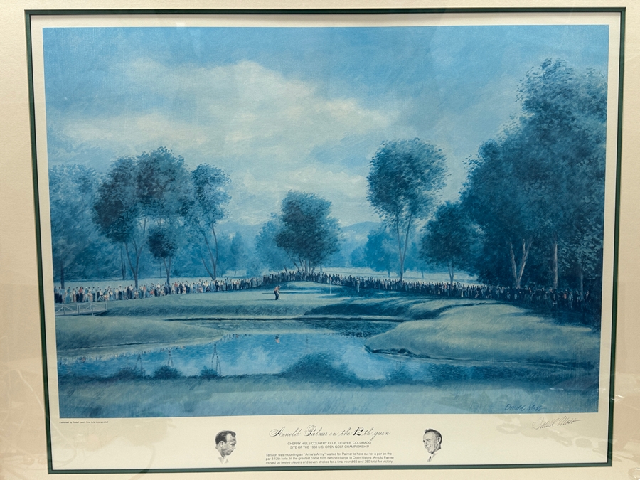 Just Added - Hand Signed Donald Moss Lithograph Titled 'Arnold Palmer On The 12th Green' At The 1960 U.S. Open Golf Championship 27.5 X 22 Framed 36 X 30.5 [Photo 3]