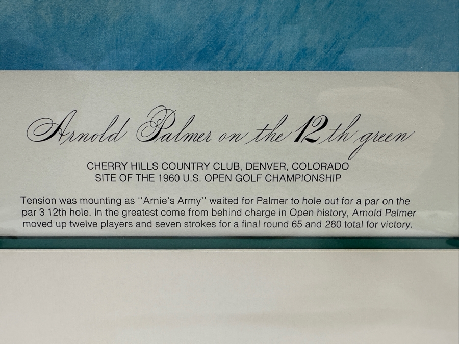 Just Added - Hand Signed Donald Moss Lithograph Titled 'Arnold Palmer On The 12th Green' At The 1960 U.S. Open Golf Championship 27.5 X 22 Framed 36 X 30.5 [Photo 5]