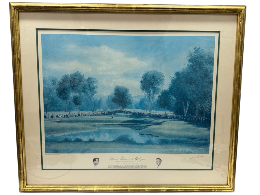 Just Added - Hand Signed Donald Moss Lithograph Titled 'Arnold Palmer On The 12th Green' At The 1960 U.S. Open Golf Championship 27.5 X 22 Framed 36 X 30.5 [Photo 2]