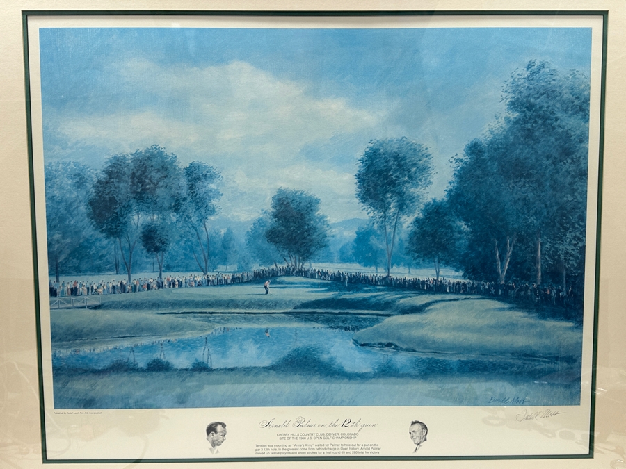 Just Added - Hand Signed Donald Moss Lithograph Titled 'Arnold Palmer On The 12th Green' At The 1960 U.S. Open Golf Championship 27.5 X 22 Framed 36 X 30.5