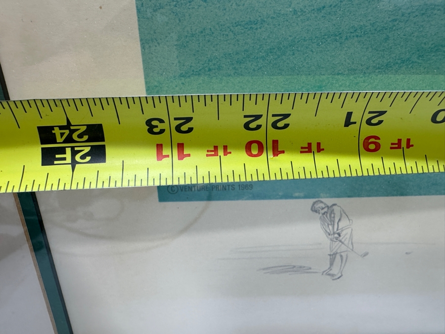 Just Added - Vintage 1969 Hand Signed Arthur Weaver Print With Hand Drawn Illustration Titled 'Play On The 6th Green: The Masters 1968' With Gary Player Observing Frank Beard 23 X 18 Framed 35 X 30.5 [Photo 11]