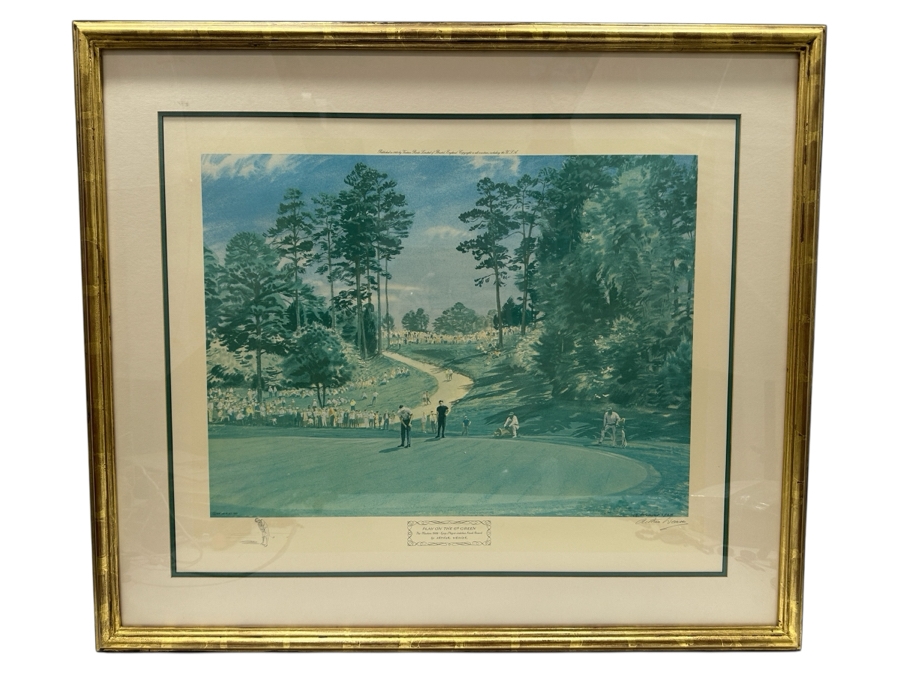 Just Added - Vintage 1969 Hand Signed Arthur Weaver Print With Hand Drawn Illustration Titled 'Play On The 6th Green: The Masters 1968' With Gary Player Observing Frank Beard 23 X 18 Framed 35 X 30.5 [Photo 2]