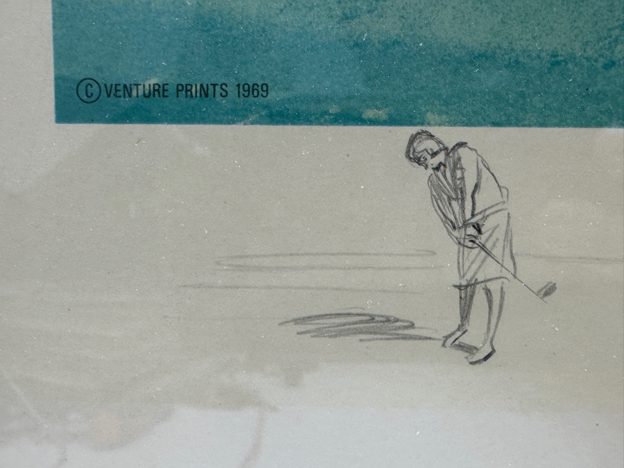 Just Added - Vintage 1969 Hand Signed Arthur Weaver Print With Hand Drawn Illustration Titled 'Play On The 6th Green: The Masters 1968' With Gary Player Observing Frank Beard 23 X 18 Framed 35 X 30.5 [Photo 5]