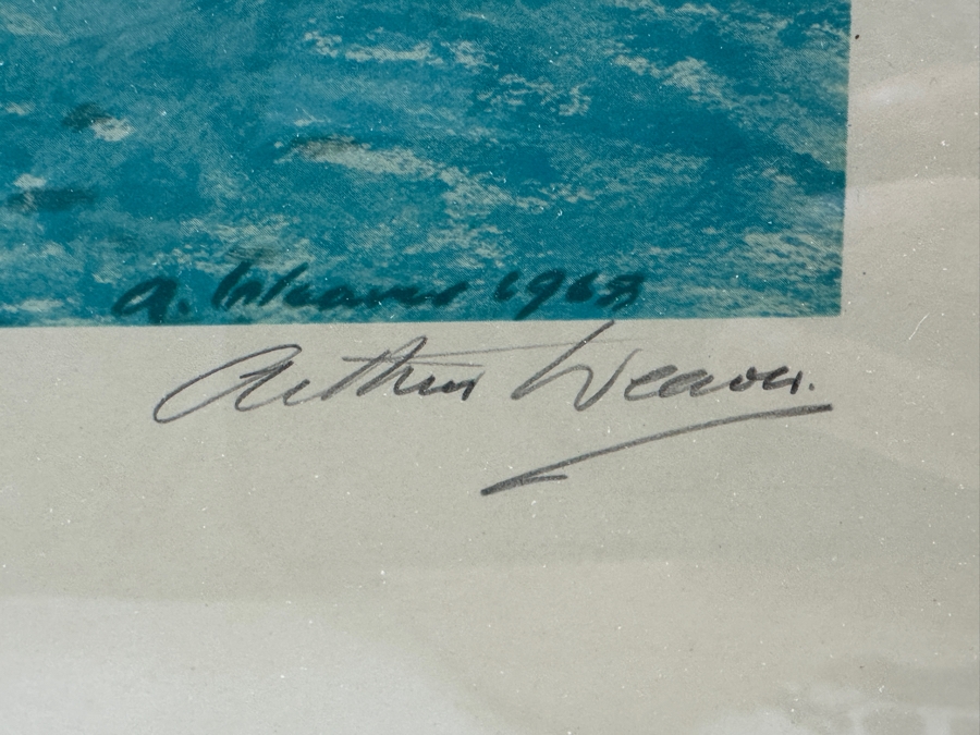 Just Added - Vintage 1969 Hand Signed Arthur Weaver Print With Hand Drawn Illustration Titled 'Play On The 6th Green: The Masters 1968' With Gary Player Observing Frank Beard 23 X 18 Framed 35 X 30.5 [Photo 4]