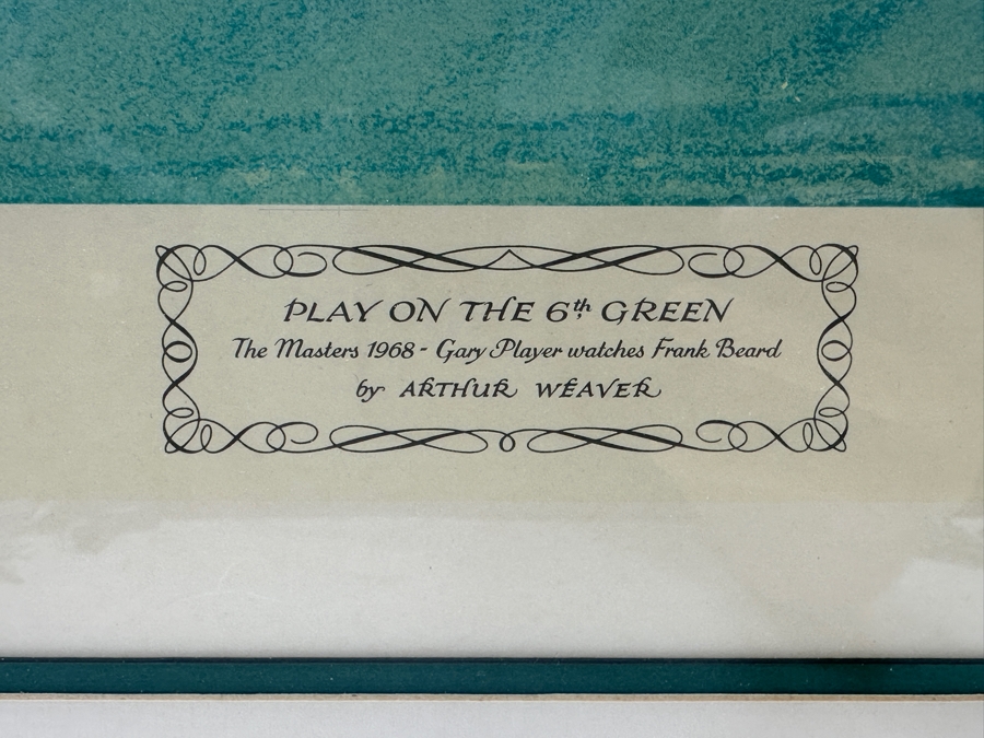 Just Added - Vintage 1969 Hand Signed Arthur Weaver Print With Hand Drawn Illustration Titled 'Play On The 6th Green: The Masters 1968' With Gary Player Observing Frank Beard 23 X 18 Framed 35 X 30.5 [Photo 3]