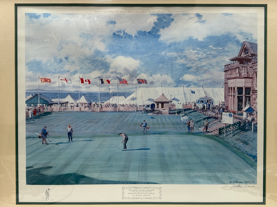 Just Added - Vintage 1968 Hand Signed Arthur Weaver Print With Hand Drawn Illustration Titled '18th Green Royal & Ancient' With Winner Gay Brewer, USA Putting 24 X 18 Framed 32.5 X 28
