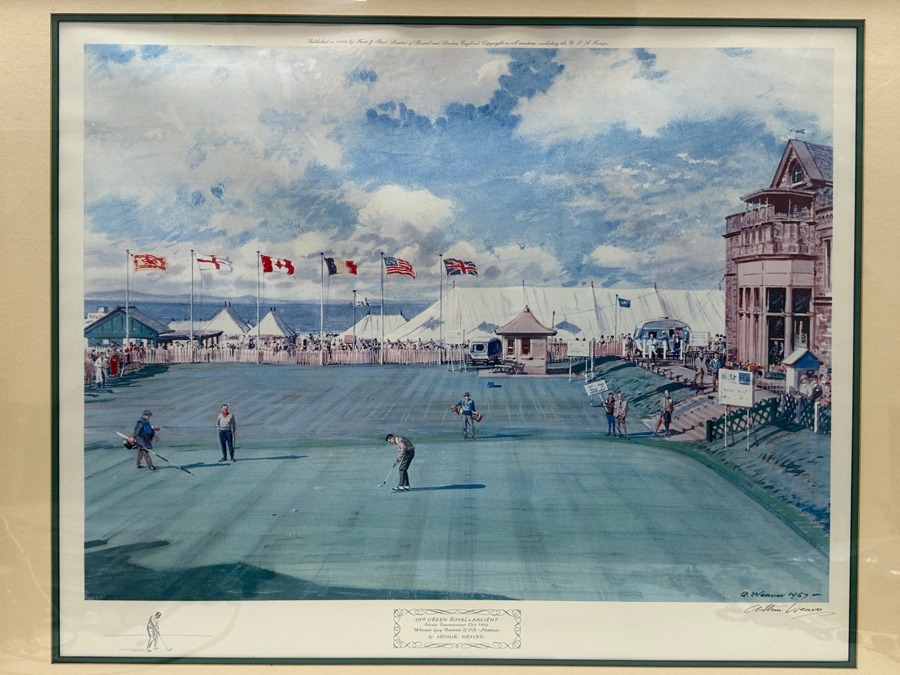 Just Added - Vintage 1968 Hand Signed Arthur Weaver Print With Hand Drawn Illustration Titled '18th Green Royal & Ancient' With Winner Gay Brewer, USA Putting 24 X 18 Framed 32.5 X 28 [Photo 3]
