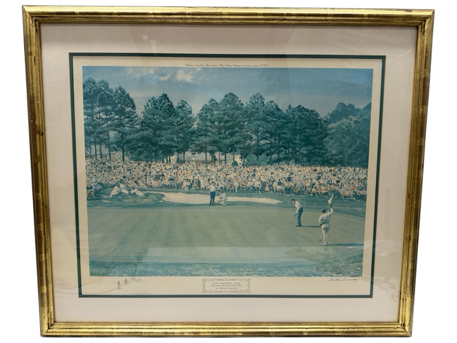 Just Added - Vintage 1969 Hand Signed Arthur Weaver Print With Hand Drawn Illustration Titled 'The Masters, 1968' With Bob Goalby Making The Final Putt To Win 24 X 18 Framed 32.5 X 28 [Photo 2]
