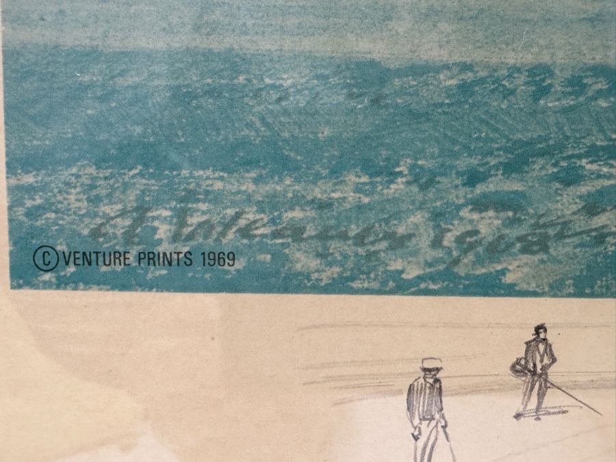 Just Added - Vintage 1969 Hand Signed Arthur Weaver Print With Hand Drawn Illustration Titled 'The Masters, 1968' With Bob Goalby Making The Final Putt To Win 24 X 18 Framed 32.5 X 28 [Photo 7]