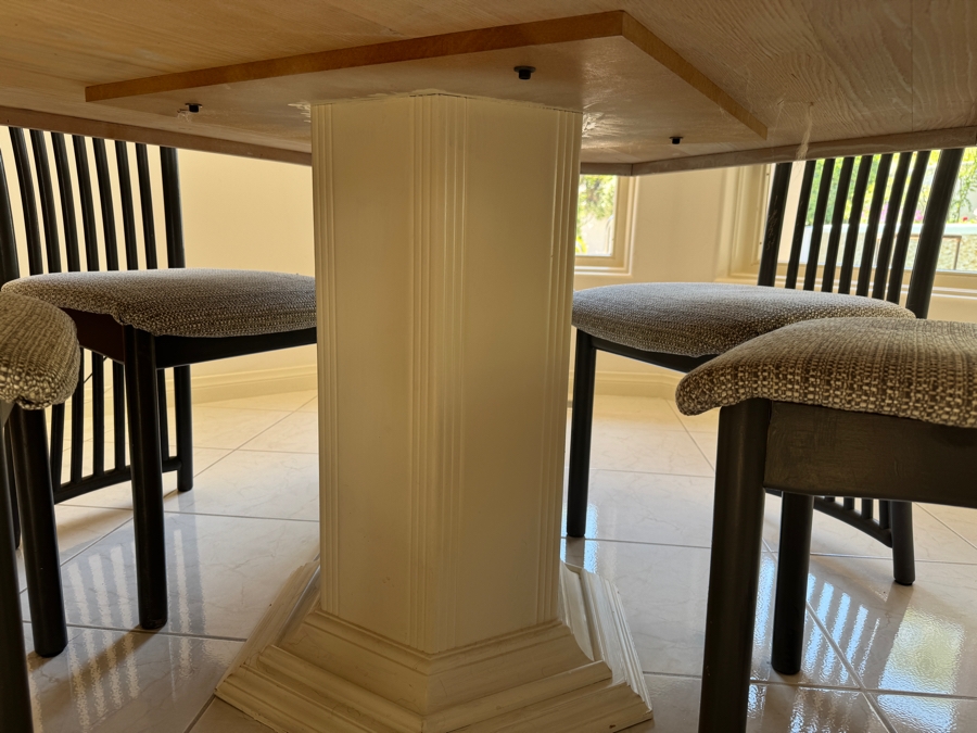 Just Added - Wooden Hexagon Pedestal Dining Table With Six Dining Chairs 47W X 29.5H [Photo 8]