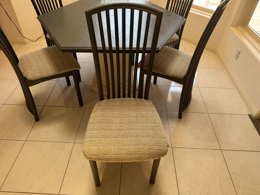 Just Added - Wooden Hexagon Pedestal Dining Table With Six Dining Chairs 47W X 29.5H [Photo 6]