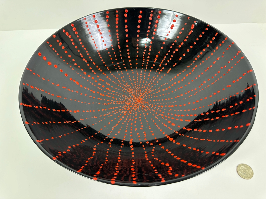 Just Added - Gerrit Greve (1948-2024, Cardiff by the Sea, CA) Original Acrylic Painted Vessel Bowl (These Were Coupled With His Paintings) 13.75W X 3.75H [Photo 2]