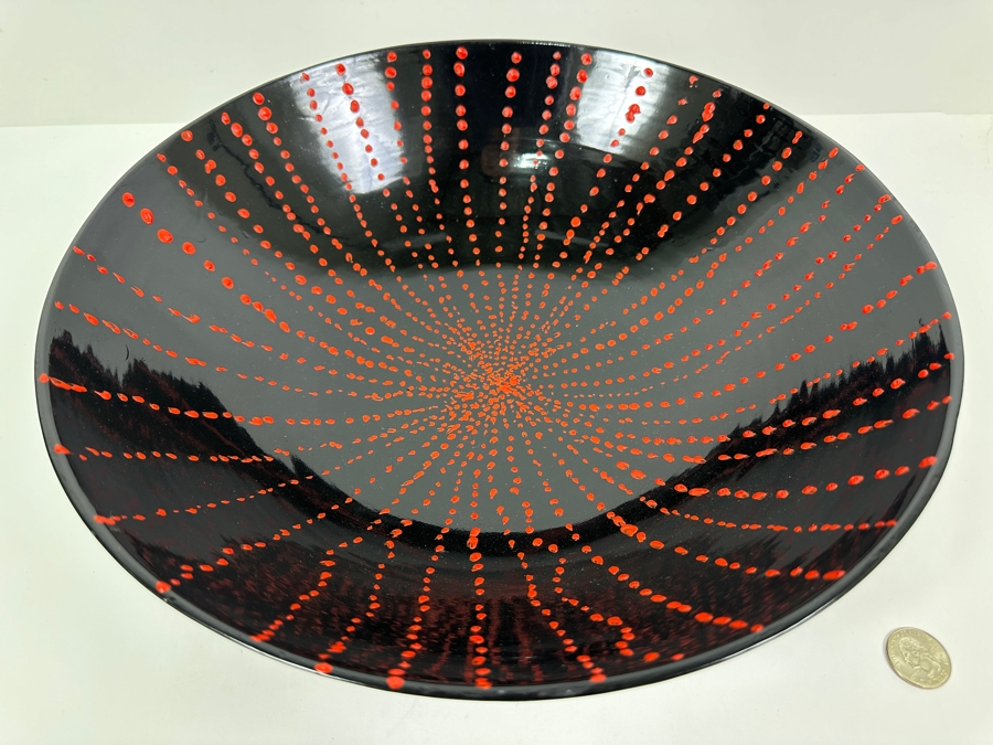 Just Added - Gerrit Greve (1948-2024, Cardiff by the Sea, CA) Original Acrylic Painted Vessel Bowl (These Were Coupled With His Paintings) 13.75W X 3.75H [Photo 3]