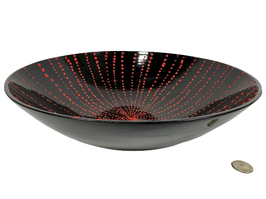 Just Added - Gerrit Greve (1948-2024, Cardiff by the Sea, CA) Original Acrylic Painted Vessel Bowl (These Were Coupled With His Paintings) 13.75W X 3.75H [Photo 1]