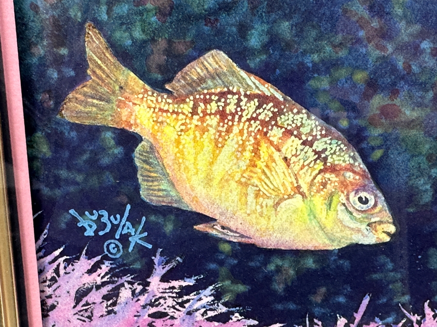 Just Added - Tom Buzulak Original Watercolor Fish Painting Signed Lower Left 5.5 X 7.5 Framed 14 X 16 [Photo 4]